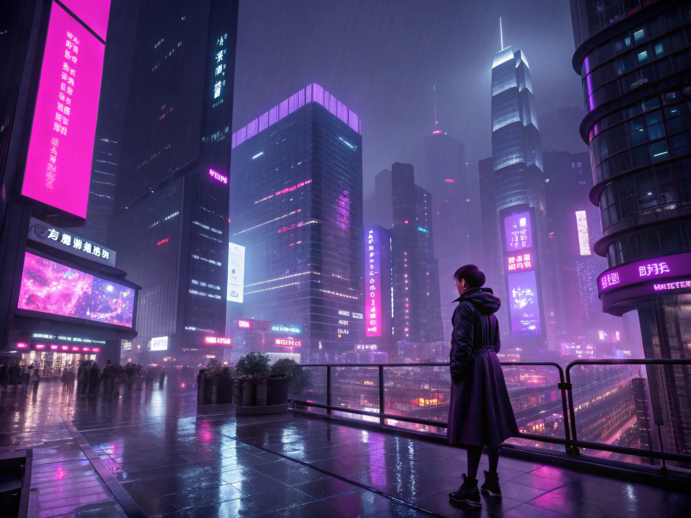 Anime style glowing neon cityscape of Night City