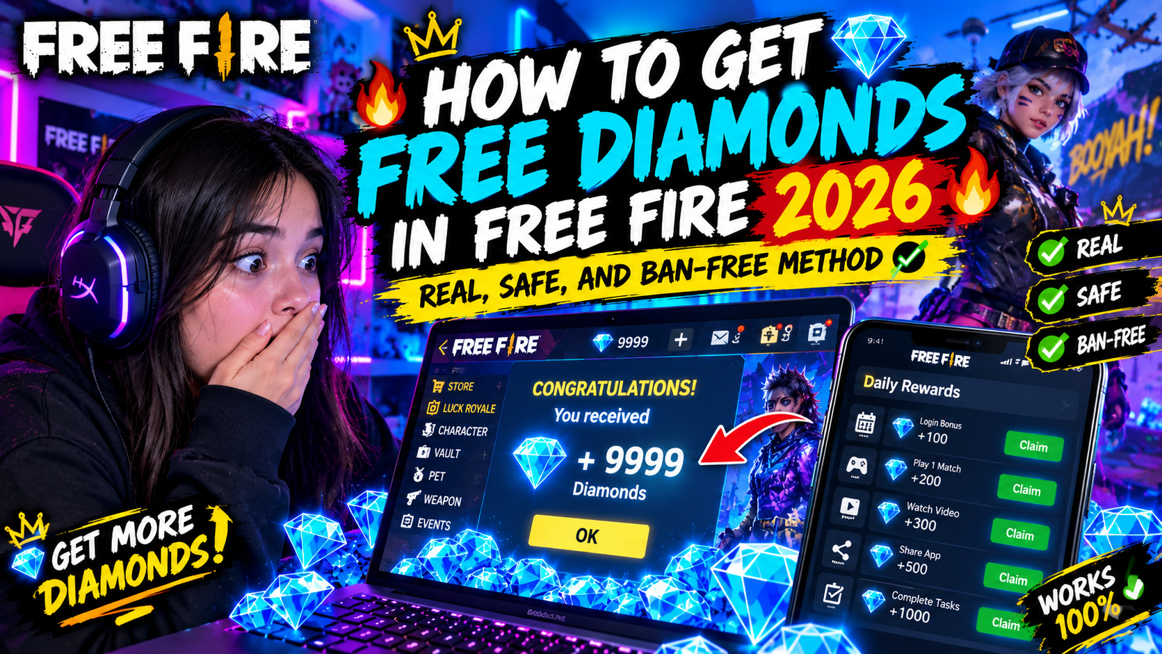 🔥💎 HOW TO GET FREE DIAMONDS IN FREE FIRE 2026 | REAL, SAFE, AND BAN-FREE METHOD 💎🔥